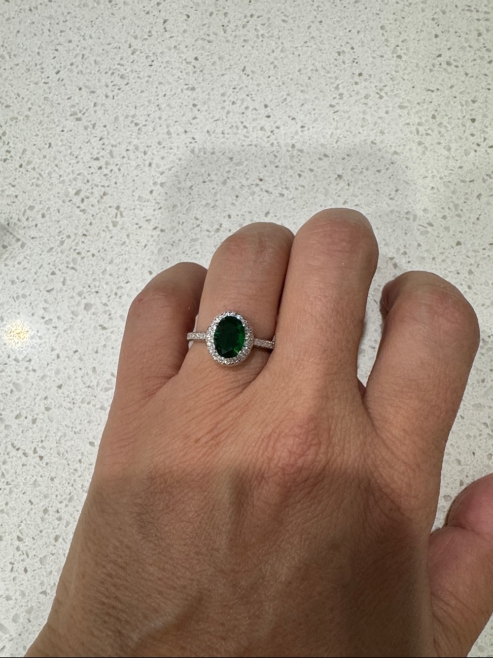 Emerald Green Halo Solitaire Ring - Women Jewelry